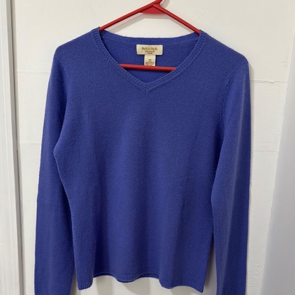 Peck & Peck Blue V-Neck Sweater 100% Cashmere Size PM